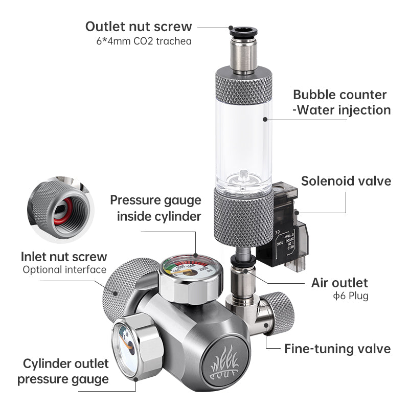 Regulador de CO2 con solenoide y cuenta burbujas (manoreductor)