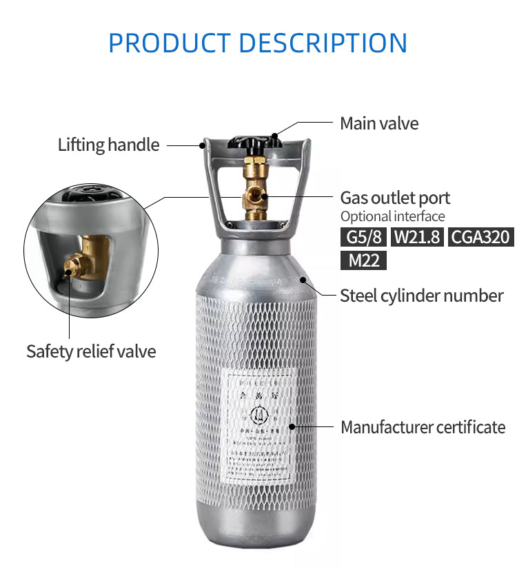 Botella de CO2 acero con carga 2L