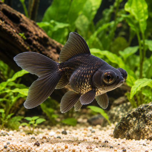 Carassius auratus black moor fantail goldfish