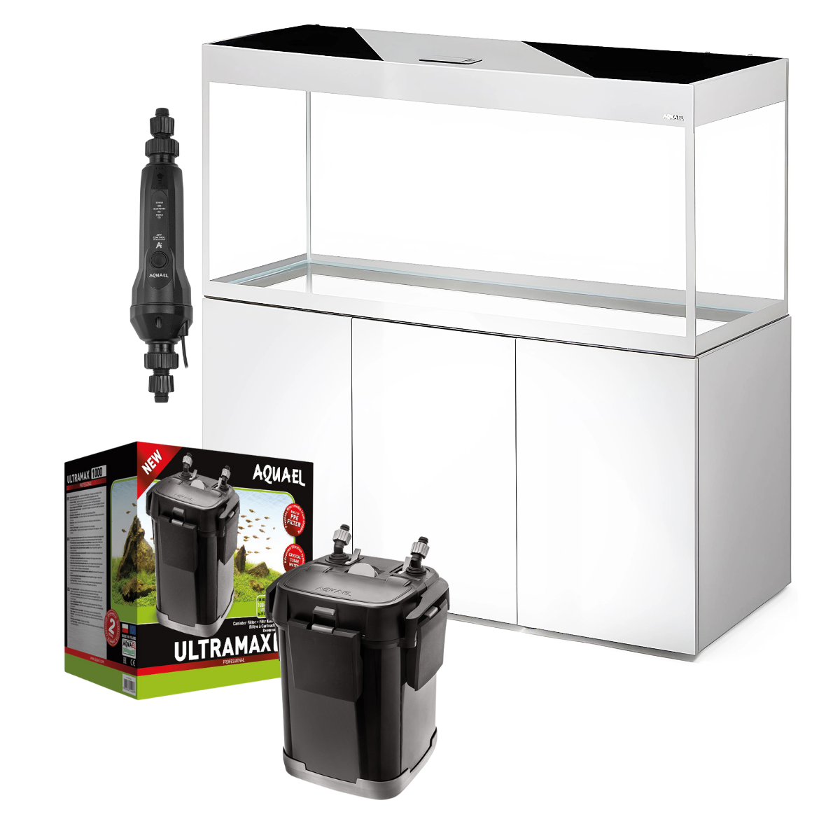 SET Aquael Glossy 120 de 260L BLANCO (acuario + mesa + tapa con iluminación + filtro exterior + calentador exterior)
