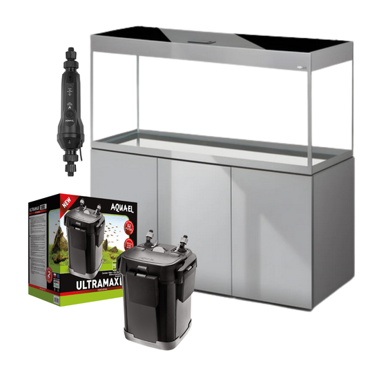 SET Aquael Glossy 120 de 260L GRIS (acuario + mesa + tapa con iluminación + filtro exterior + calentador exterior)
