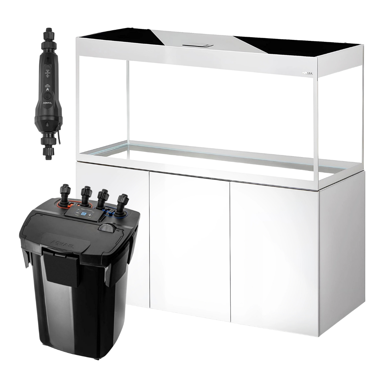 SET Aquael Glossy 150 de 405L BLANCO (acuario + mesa + tapa con iluminación + filtro exterior + calentador exterior)