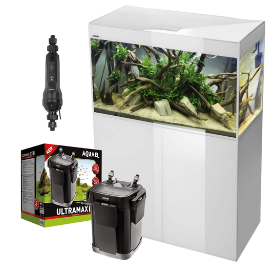 SET Aquael Glossy 100 de 215L BLANCO (acuario + mesa + tapa con iluminación + filtro exterior + calentador exterior)