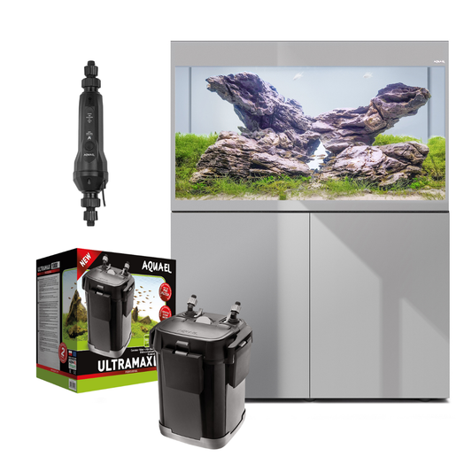 SET Aquael Glossy 80 de 125L GRIS (acuario + mesa + tapa con iluminación + filtro exterior + calentador exterior)